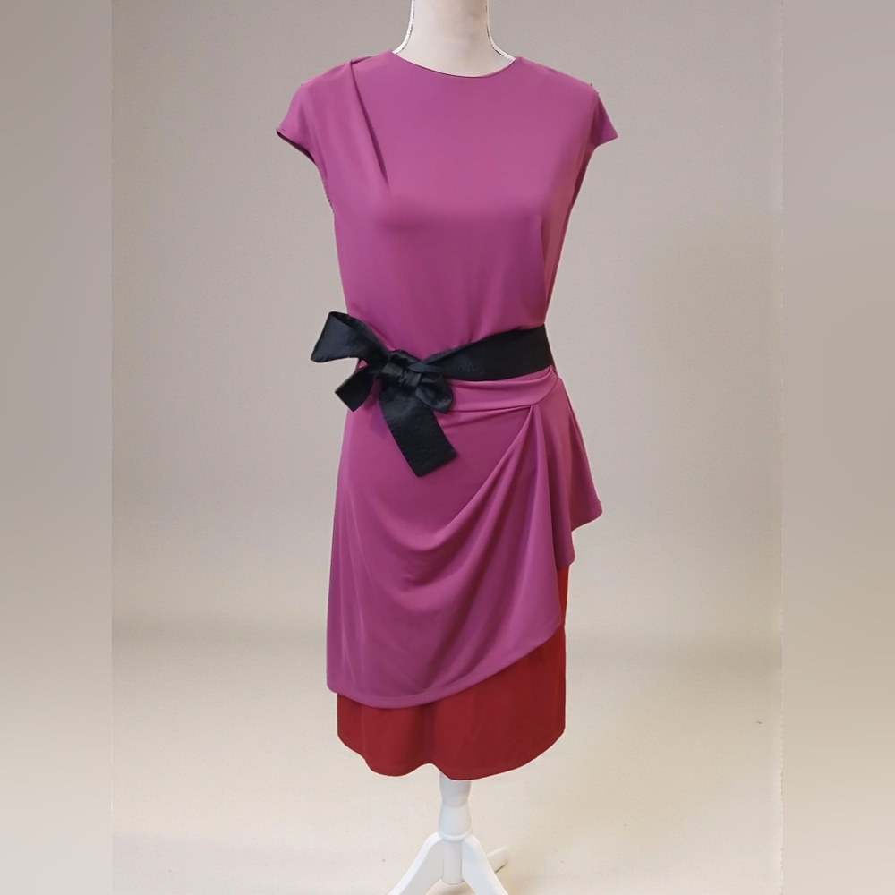 Narciso Rodriguez Purple Red Layered Tie Dress Knee Length Stretch XS Artsy Bold